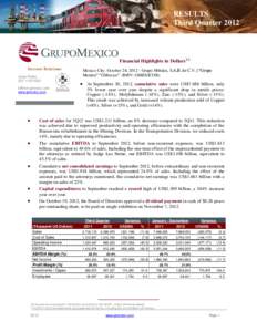 RESULTS Third Quarter 2012 GRUPO MÉXICO
