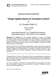 Institut für Mess- und Regelungstechnik  Lecture Announcement “Graph rigidity theory for formation control” by