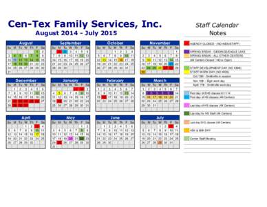Cen-Tex Family Services, Inc.  Staff Calendar Notes  AugustJuly 2015