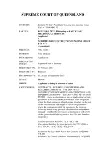 SUPREME COURT OF QUEENSLAND CITATION: Beyfield Pty Ltd v Northbuild Construction Sunshine Coast Pty LtdQSC 12