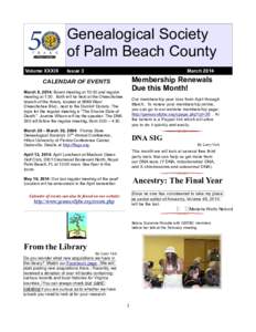 Genealogical Society of Palm Beach County Volume XXXIII Issue 3