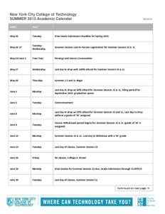 New York City College of Technology SUMMER 2015 Academic CalendarDates