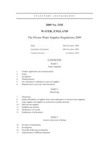 STATUTORY INSTRUMENTSNoWATER, ENGLAND The Private Water Supplies Regulations 2009 Made