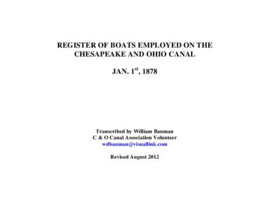 REGISTERS ISSUED TO BOATS TO NAVIGATE THE CHESAPEAKE AND OHIO CANAL