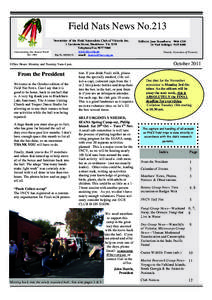 Field Nats News No.213 Newsletter of the Field Naturalists Club of Victoria Inc. Understanding Our Natural World Est. 1880