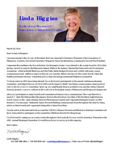 Linda Higgins For Secretary-Treasurer of Association of Minnesota Counties March 28, 2014