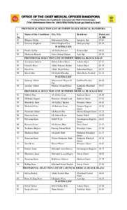 OFFICE OF THE CHIEF MEDICAL OFFICER BANDIPORA Provisional Selection List of candidates for various posts under NHM of District Bandipora (Vide Advertisement Notice No. CMO/BPR/NHMDatedPROVISIONAL