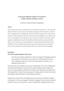 Conserving the indigenous language of Tai northerners through community participatory activities by Paweena Chumbia and Juajan Wongpolganan Abstract This article has been written in remembrance of Paweena Chumbia[removed]