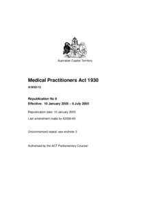 Australian Capital Territory  Medical Practitioners Act 1930 A1930-13  Republication No 8