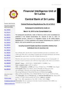 http://fiusrilanka.gov.lk  Financial Intelligence Unit of Sri Lanka Central Bank of Sri Lanka Email No. UNSCR1267/38