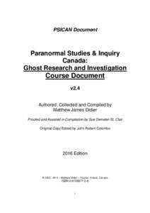 Torontoghosts Ontarioghosts PSICAN Ghost Research and Investigation Course