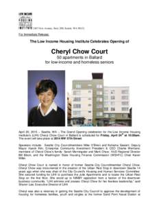 2407 First Avenue, Suite 200, Seattle, WAFor Immediate Release: The Low Income Housing Institute Celebrates Opening of