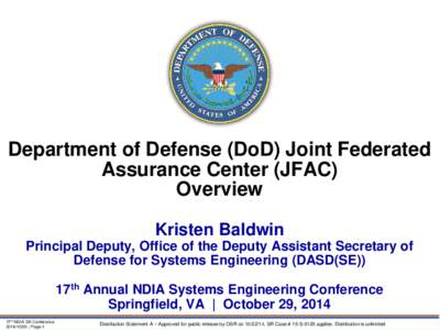 Department of Defense (DoD) Joint Federated Assurance Center (JFAC) Overview