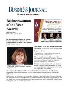 Businesswoman of the Year Awards OBJ Contributor Published on April 24, 2014
