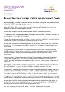 HESTA Australian Nursing Awards PO Box 615 Carlton South VIC 3053 Phone[removed]hestaawards.com  Media Release