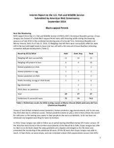 Interim Report to the U.S. Fish and Wildlife Service Submitted by American Bird Conservancy September 2014 Black-capped Petrels Nest Site Monitoring With support from the U.S. Fish and Wildlife Service (USFWS), ABC’s D