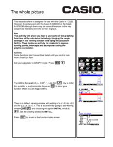 The whole picture This resource sheet is designed for use with the Casio fx- CG20. However it can be used with the Casio fx-9860GII or the Casio fx-9750GII although there may be some differences in the key sequences need