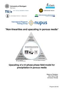 “Non-linearities and upscaling in porous media“  Upscaling of a tri-phase phase-field model for precipitation in porous media Magnus Redeker Iuliu Sorin Pop