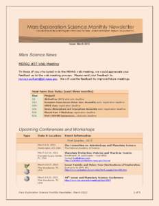 Issue: March[removed]Mars Science News MEPAG #27 Web Meeting To those of you who tuned in to the MEPAG web meeting, we would appreciate your feedback as to the web meeting process. Please send your feedback to