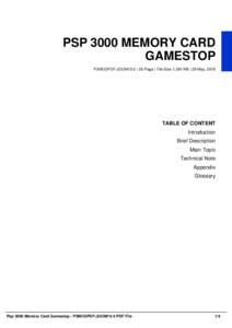 PSP 3000 MEMORY CARD GAMESTOP P3MCGPDF-JOOM15-5 | 26 Page | File Size 1,381 KB | 29 May, 2016 TABLE OF CONTENT Introduction