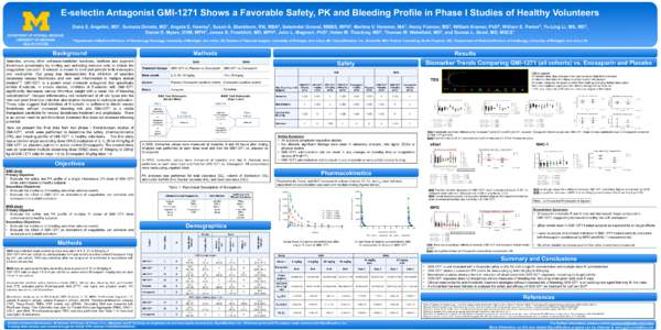 E-selectin Antagonist GMI-1271 Shows a Favorable Safety, PK and Bleeding Profile in Phase I Studies of Healthy Volunteers of Medicine/Division of Hematology Oncology, University of Michigan, Ann Arbor, MI;2Section of Vas