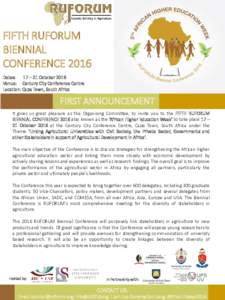 FIFTH RUFORUM BIENNIAL CONFERENCE 2016 Dates: 17 – 21 October 2016 Venue: Century City Conference Centre Location: Cape Town, South Africa