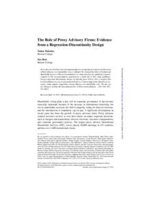 The Role of Proxy Advisory Firms: Evidence from a Regression-Discontinuity Design Nadya Malenko Boston College Yao Shen Baruch College