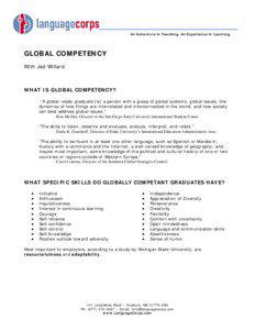 An Adventure in Teaching. An Experience in Learning.  GLOBAL COMPETENCY