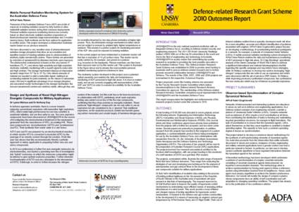Defence-related Research Grant Scheme 2010 Outcomes Report Mobile Personal Radiation Monitoring System for the Australian Defence Force A/Prof Hans Riesen