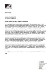 19 AugustMEDIA STATEMENT For Immediate Release  Spring signals the start of flights to the Ice