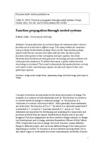 Pre‐press draft. Article published as:    Crilly, N. (2013). Function propagation through nested systems. Design  Studies, 34(2), 216–242. doi:j.destud    