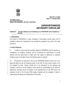 AAC NO 2 of 2004 Date: 4 th October 2004 GOVERNMENT OF INDIA CIVIL AVIATION DEPARTMENT  DIRECTOR GENERAL OF CIVIL AVIATION