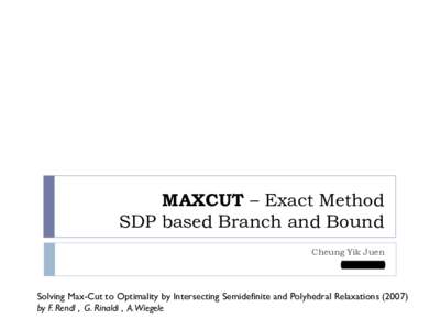 MAX CUT SDP based Branch and Bound