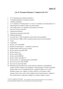 List of “Exempted Substances” Adopted in the USA1