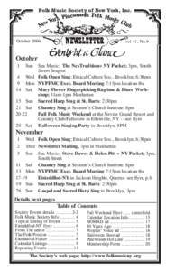 Folk Music Society of New York, Inc.  October 2006 vol 41, No.9