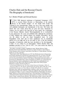 Charles Hale and the Russian Church: The Biography of Innokentii1 by J. Robert Wright and Edward Kasinec I