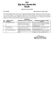 2013 High Court, Appellate Side Calcutta NOTIFICATION Dated: The 21 st June, 2013