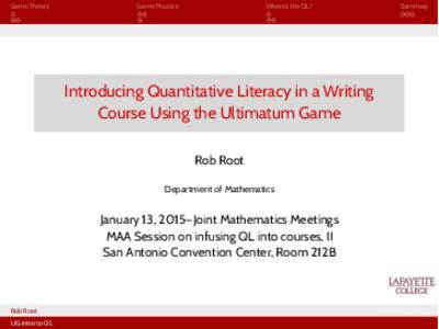 Introducing Quantitative Literacy in a Writing Course Using the Ultimatum Game