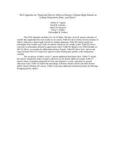 Web Appendix for “Stand and Deliver: Effects of Boston’s Charter High Schools on College Preparation, Entry, and Choice” Joshua D. Angrist Sarah R. Cohodes Susan M. Dynarski Parag A. Pathak