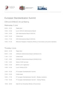 European Standardization Summit CEN and CENELEC Annual Meeting Wednesday, 3 June 09:00 – 18:00  Registration