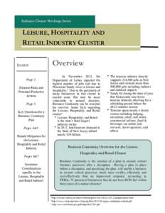 Industry Cluster Briefings Series  LEISURE, HOSPITALITY AND RETAIL INDUSTRY CLUSTER  Overview