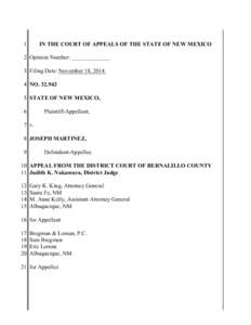 1  IN THE COURT OF APPEALS OF THE STATE OF NEW MEXICO 2 Opinion Number: _____________ 3 Filing Date: November 18, 2014