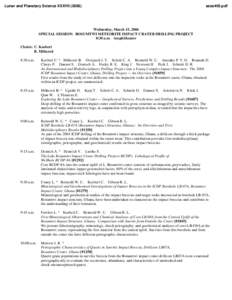 Lunar and Planetary Science XXXVIIsess405.pdf Wednesday, March 15, 2006 SPECIAL SESSION: BOSUMTWI METEORITE IMPACT CRATER DRILLING PROJECT