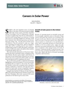 BLS  Green Jobs: Solar Power U.S. BUREAU OF LABOR STATISTICS