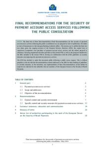 Final recommendations for the security of payment account access services following the public consultation