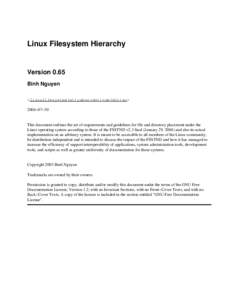 Linux Filesystem Hierarchy  Version 0.65 Binh Nguyen <linuxfilesystem(at(dot)com(dot)au> 2004−07−30