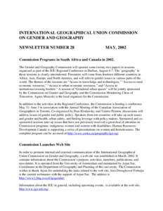 INTERNATIONAL GEOGRAPHICAL UNION COMMISSION ON GENDER AND GEOGRAPHY