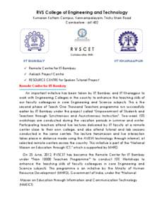 RVS College of Engineering and Technology Kumaran Kottam Campus, Kannampalayam, Trichy Main Road Coimbatore[removed]RVSCET Collaborates With