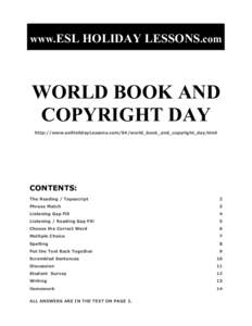 www.ESL HOLIDAY LESSONS.com  WORLD BOOK AND COPYRIGHT DAY http://www.eslHolidayLessons.com/04/world_book_and_copyright_day.html
