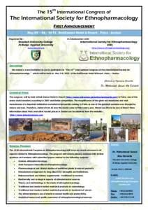 th  The 15 International Congress of The International Society for Ethnopharmacology FIRST ANNOUNCEMENT